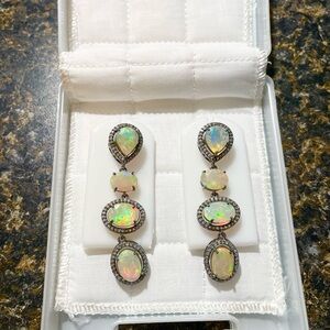 Elegant Opal And Diamond Drop Earrings
